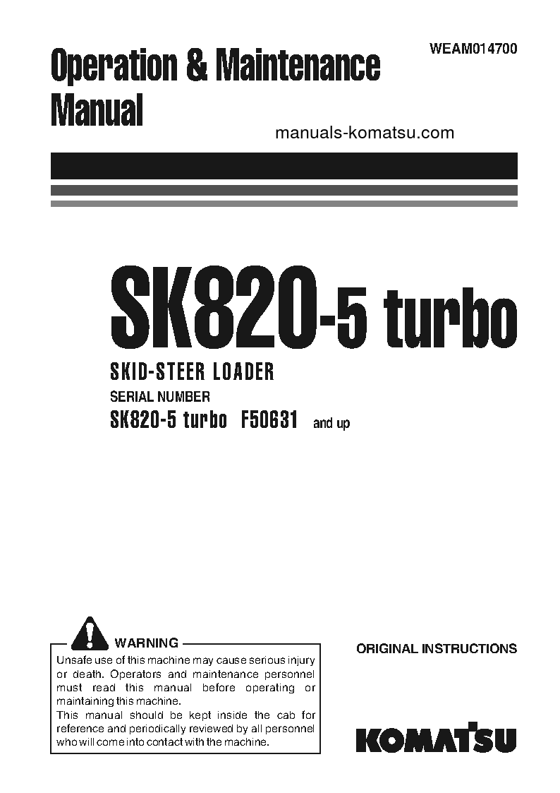 SK820-5(ITA) S/N F50631-UP Operation manual (English)