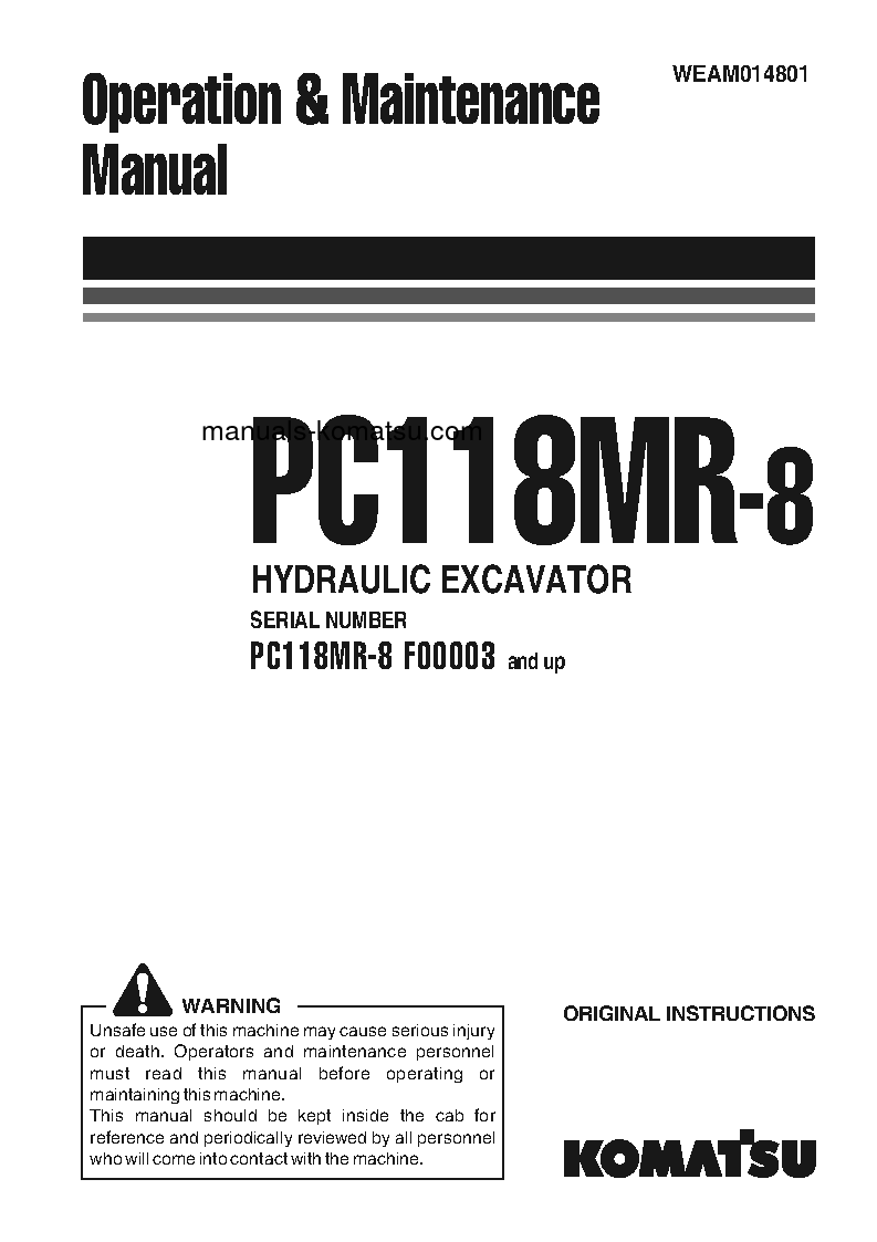 PC118MR-8(ITA) S/N F00003-UP Operation manual (English)