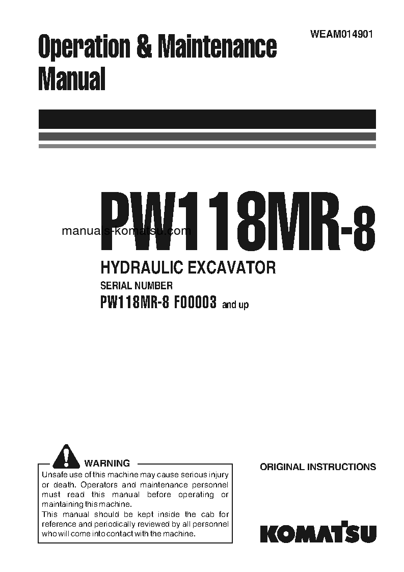 PW118MR-8(ITA) S/N F00003-UP Operation manual (English)