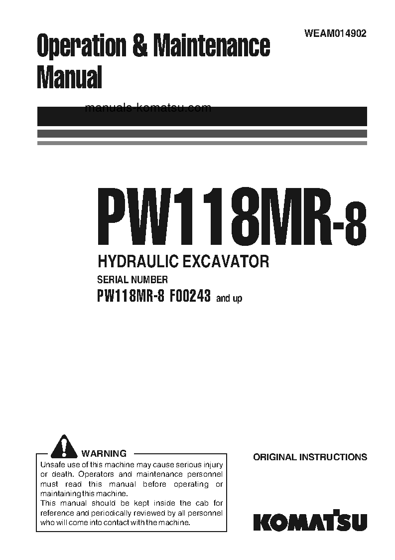 PW118MR-8(ITA) S/N F00243-UP Operation manual (English)
