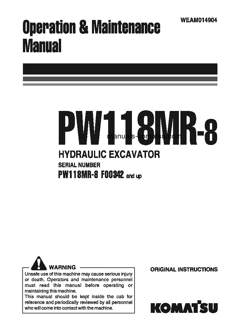 PW118MR-8(ITA) S/N F00342-UP Operation manual (English)