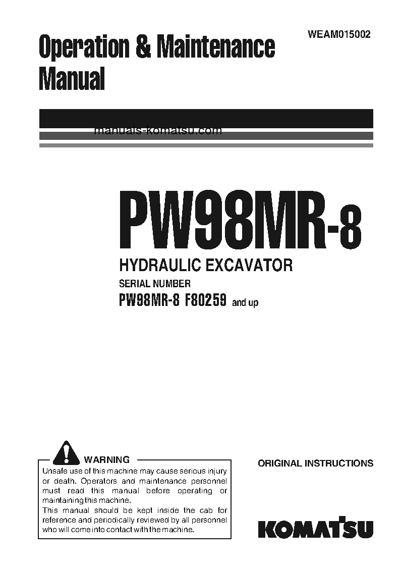 PW98MR-8(ITA) S/N F80259-UP Operation manual (English)