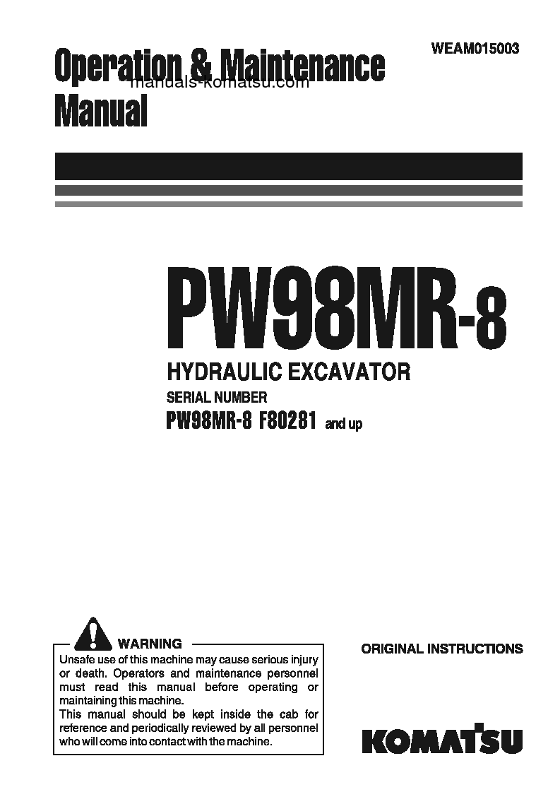 PW98MR-8(ITA) S/N F80281-UP Operation manual (English)