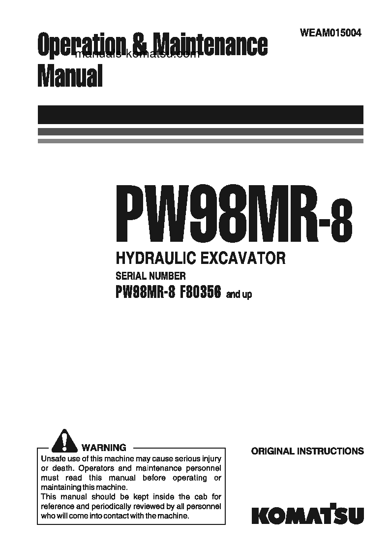 PW98MR-8(ITA) S/N F80356-UP Operation manual (English)