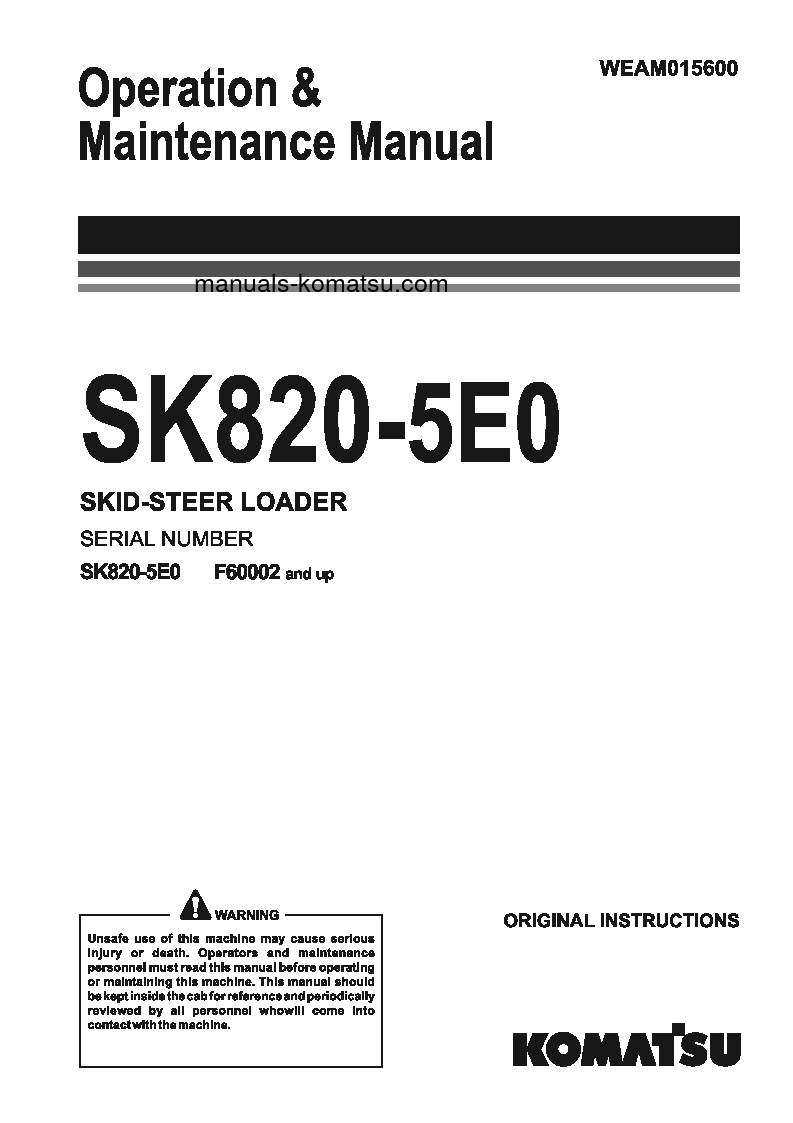 SK820-5(ITA) S/N F60002-UP Operation manual (English)