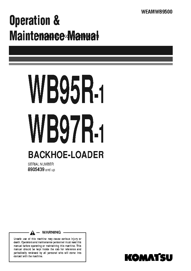 WB95R-1(ITA) S/N 8905439-UP Operation manual (English)
