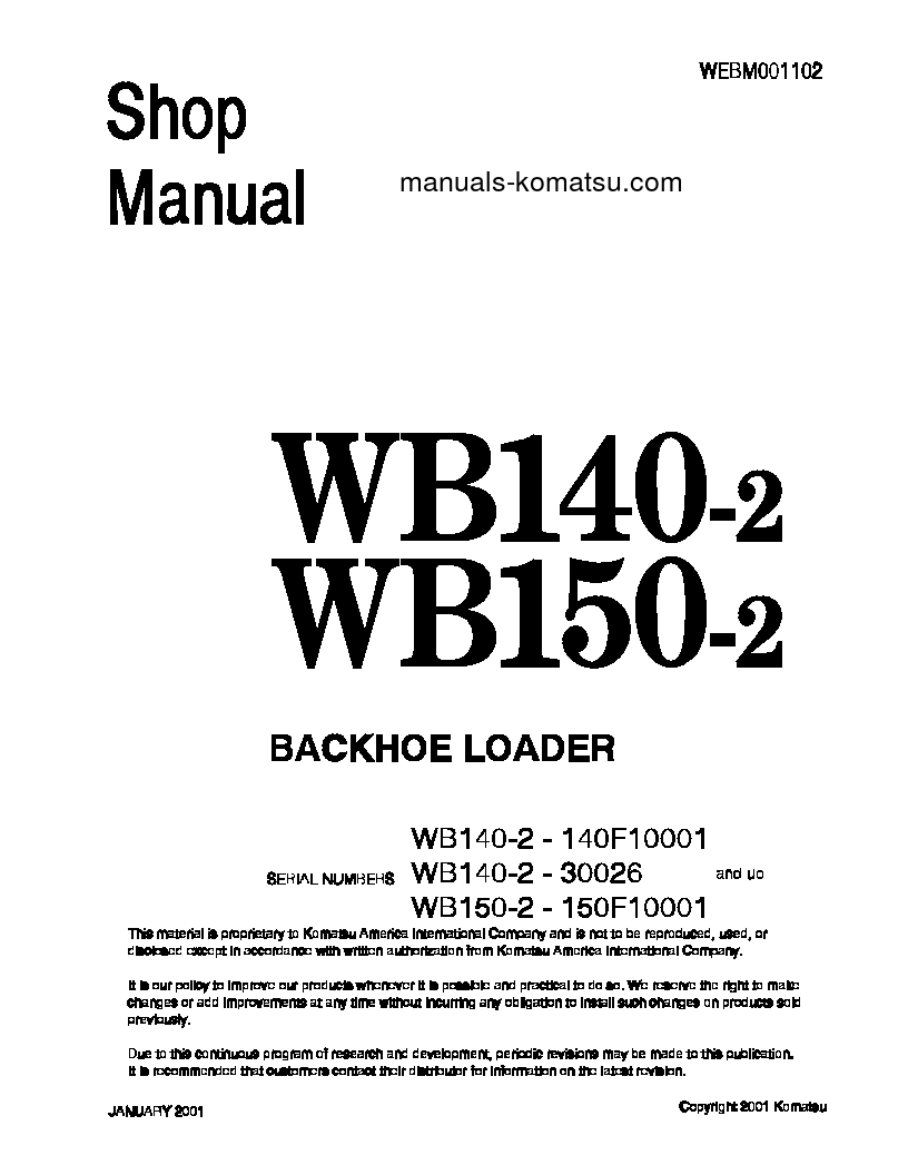 WB140-2(ITA) S/N 140F10001-140F11450 Shop (repair) manual (English)