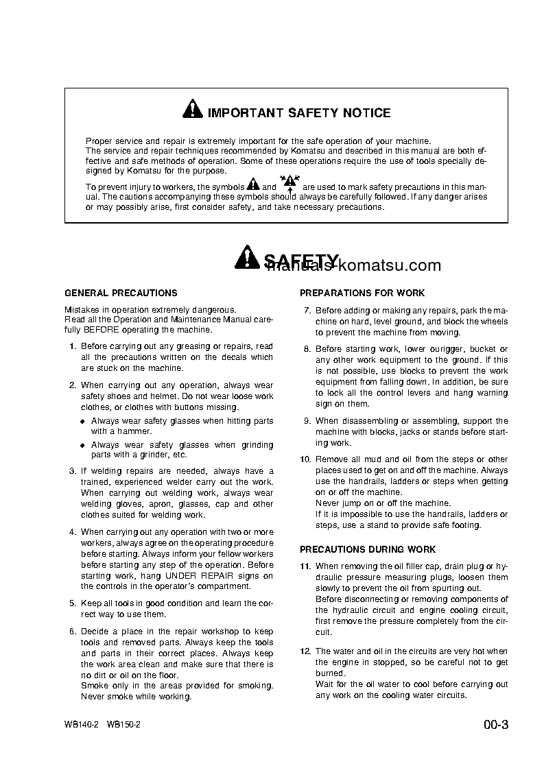 Protected: WB140-2(ITA) S/N 140F10001-140F11450 Shop (repair) manual (English)