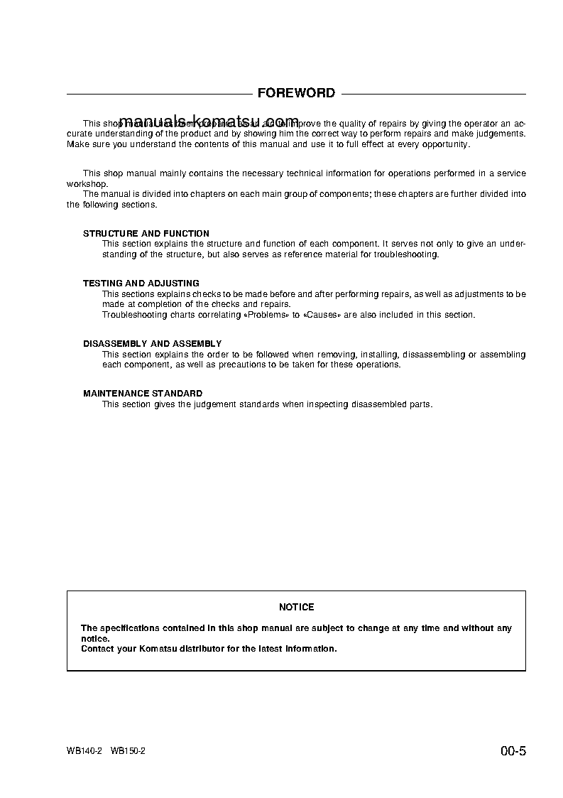 Protected: WB140-2(ITA) S/N 140F10001-140F11450 Shop (repair) manual (English)