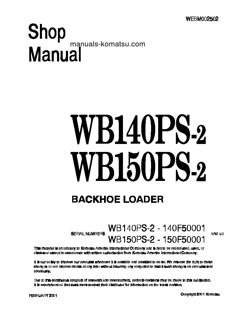 WB140PS-2(ITA) S/N 140F50001-140F50091 Shop (repair) manual (English)
