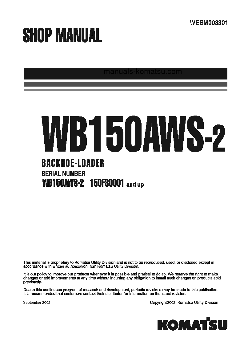 WB150AWS-2(ITA) S/N 150F80001-UP Shop (repair) manual (English)