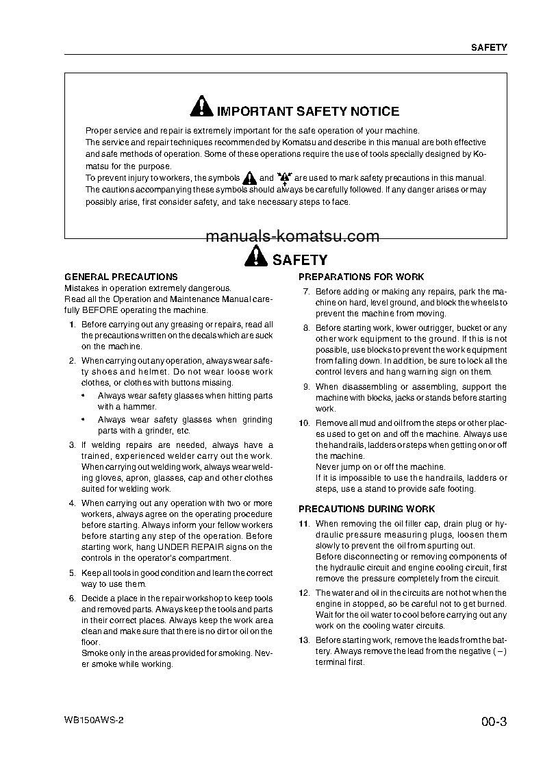 Protected: WB150AWS-2(ITA) S/N 150F80001-UP Shop (repair) manual (English)