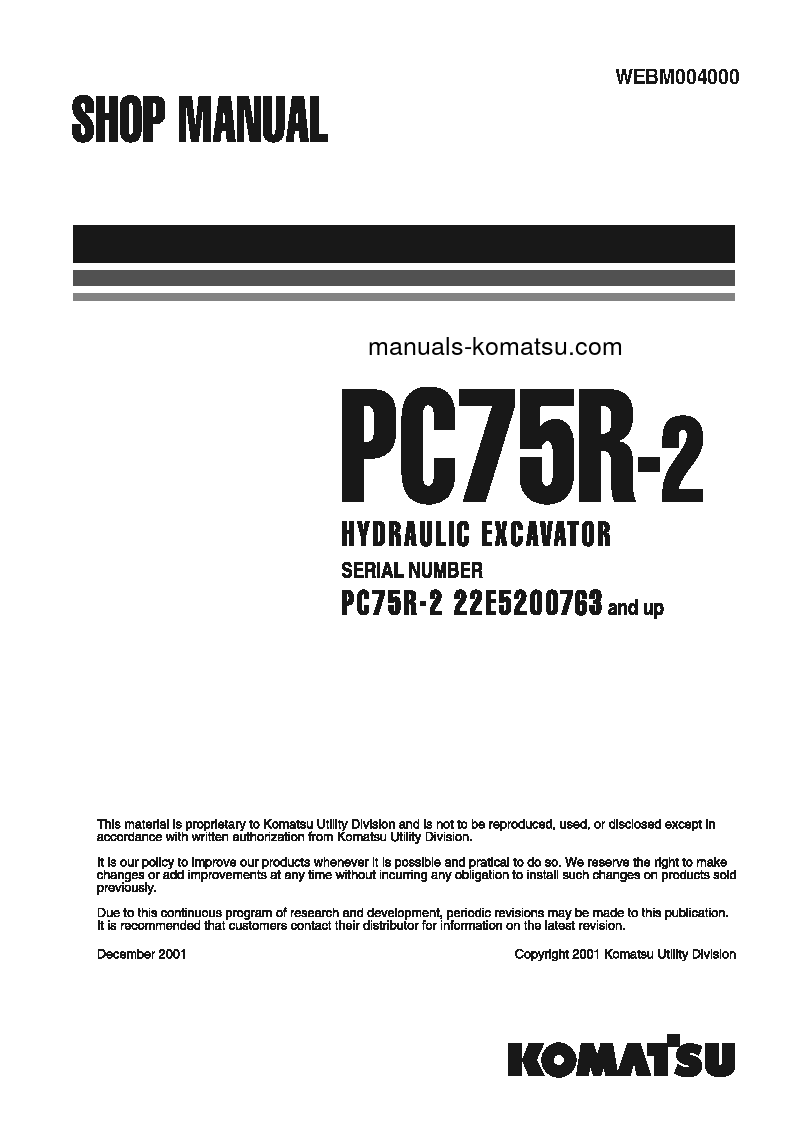 PC75R-2(ITA) S/N 22E5200763-UP Shop (repair) manual (English)