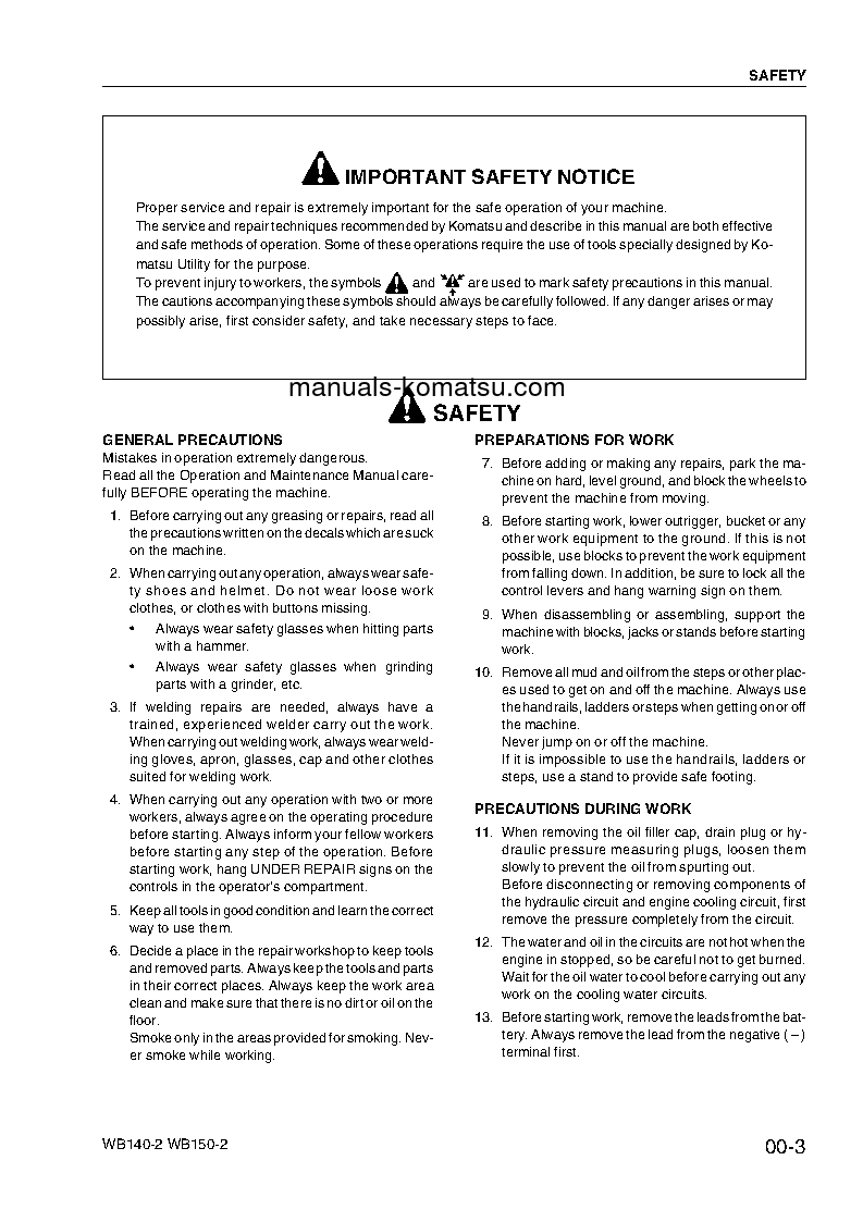 Protected: WB140-2(ITA) S/N 140F11451-14011530 Shop (repair) manual (English)