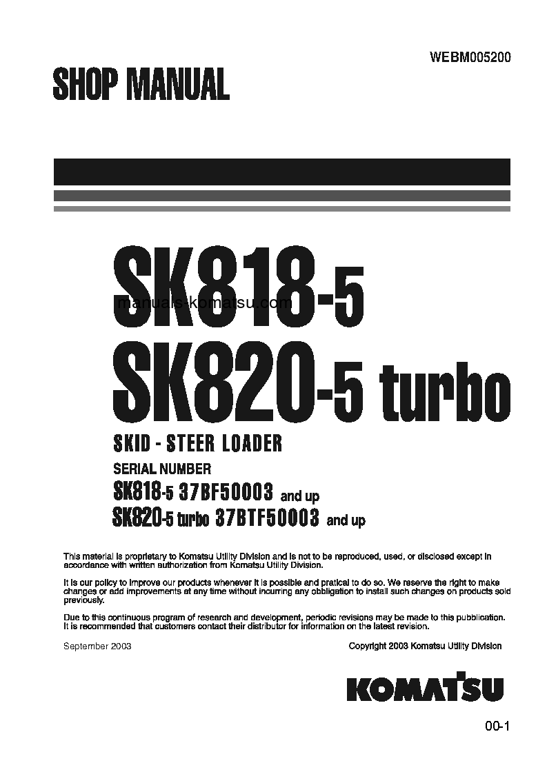 SK820-5(ITA) S/N 37BTF50003-37BTF50111 Shop (repair) manual (English)