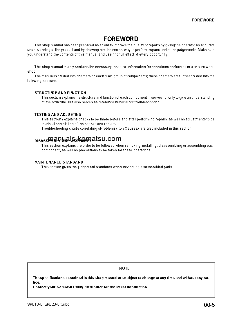 Protected: SK820-5(ITA) S/N 37BTF50003-37BTF50111 Shop (repair) manual (English)