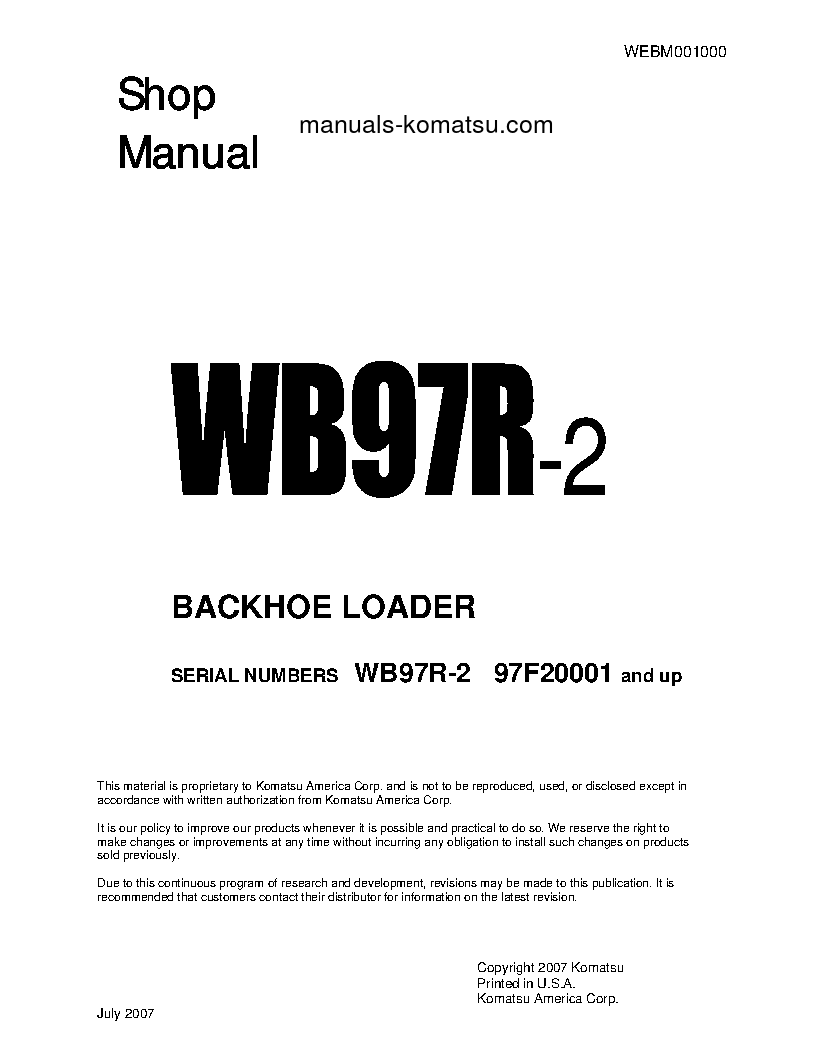 WB97R-2(ITA) S/N 97F20001-UP Shop (repair) manual (English)
