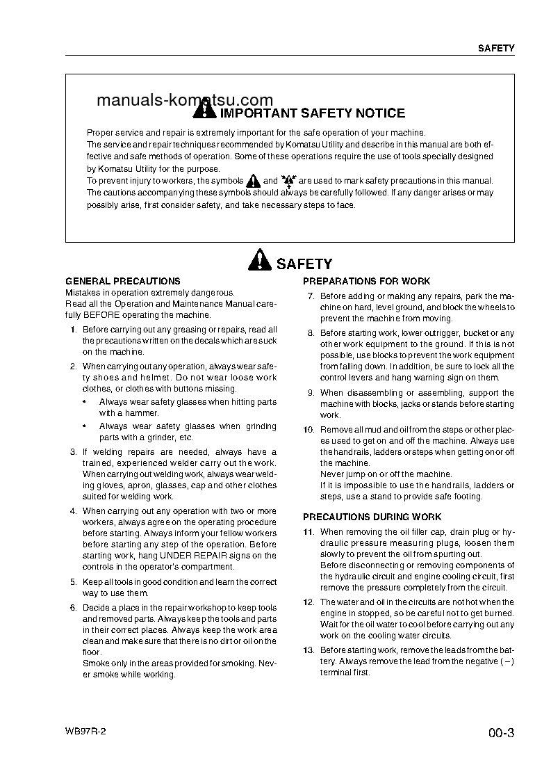 Protected: WB97R-2(ITA) S/N 97F20743-97F20886 Shop (repair) manual (English)