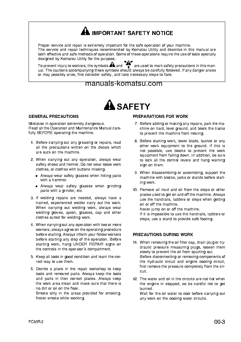 Protected: PC95R-2(ITA) S/N 21D5200330-21D5210000 Shop (repair) manual (English)