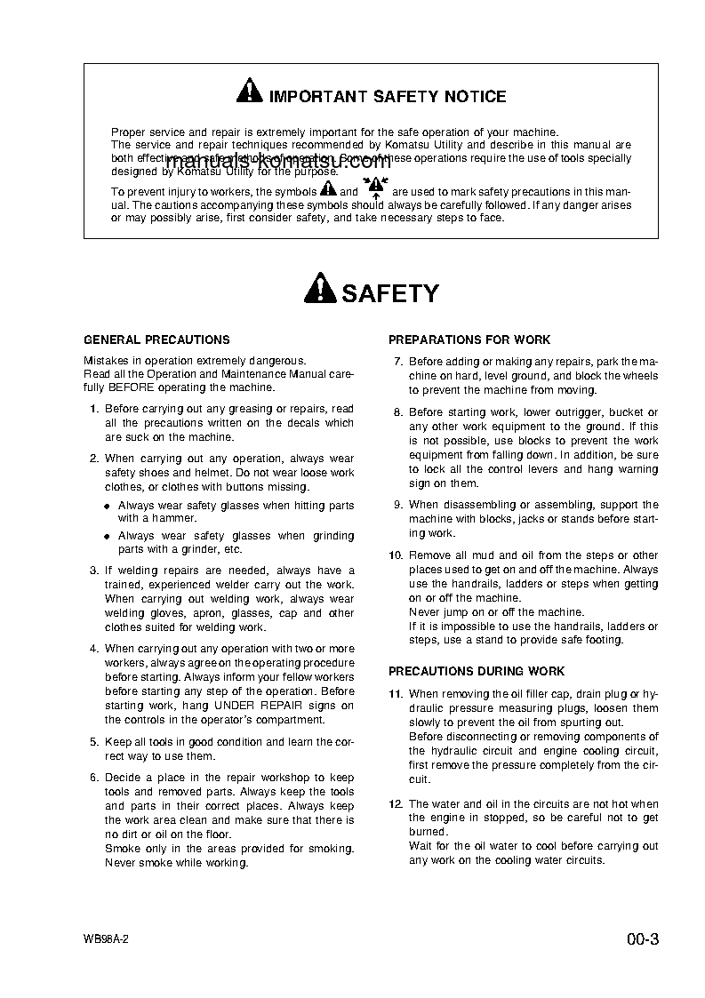 Protected: WB98A-2(ITA) S/N WB98F20001-UP Shop (repair) manual (English)