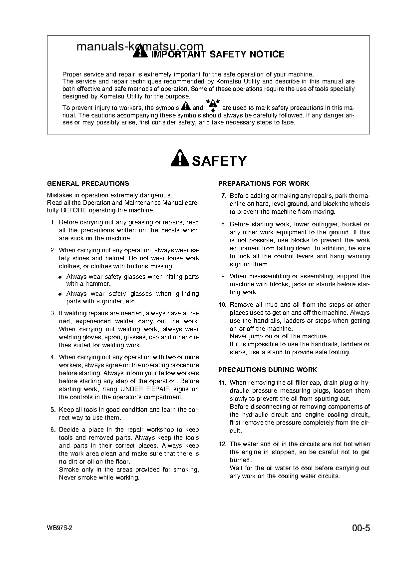 Protected: WB97S-2(ITA) S/N 97SF10001-97SF10280 Shop (repair) manual (English)