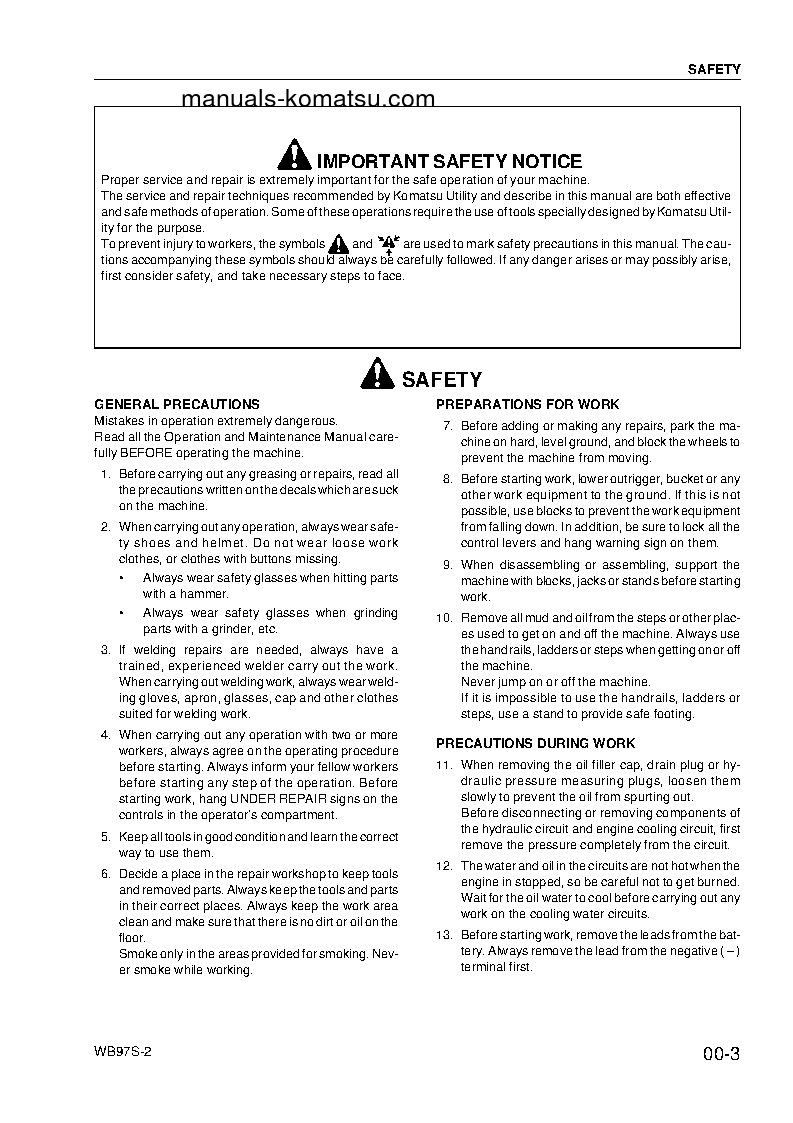 Protected: WB97S-2(ITA) S/N 97SF11205-UP Shop (repair) manual (English)