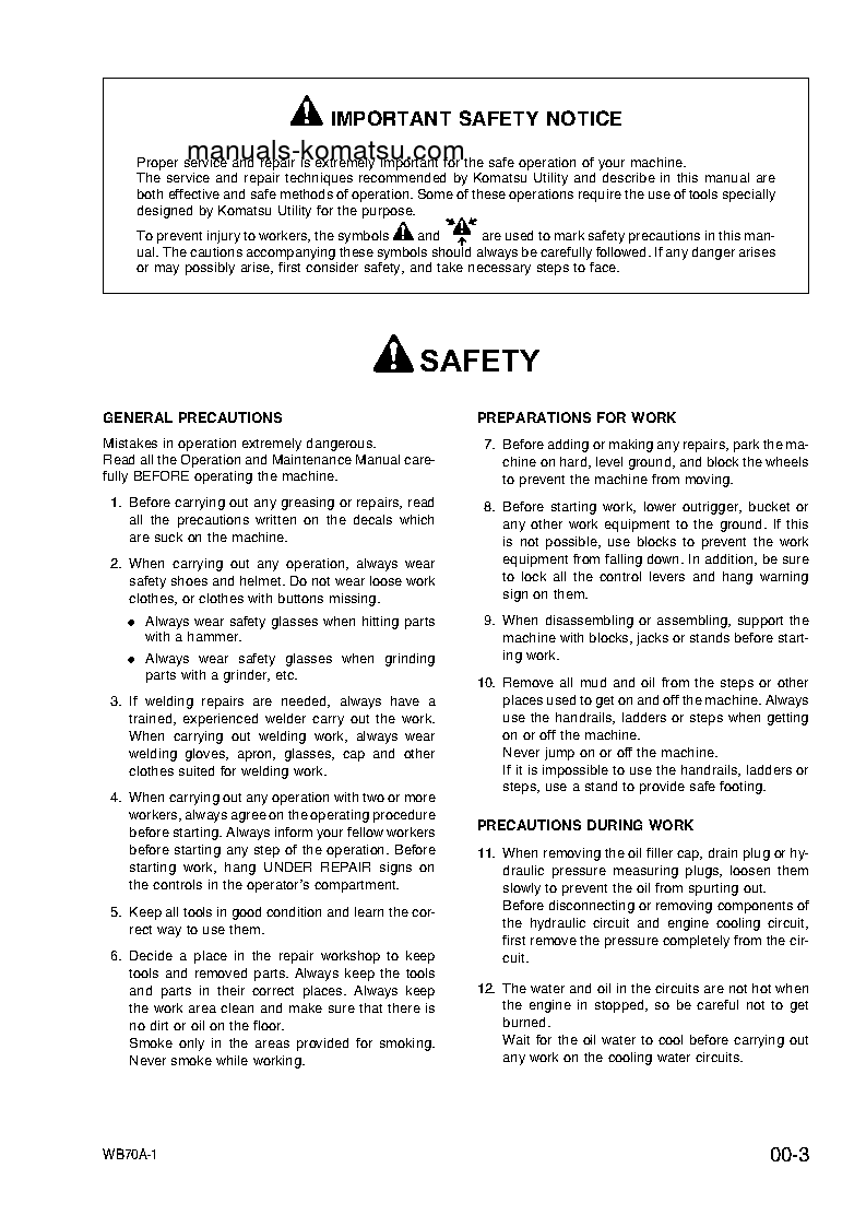 Protected: WB70A-1(ITA) S/N F10392-UP Shop (repair) manual (English)