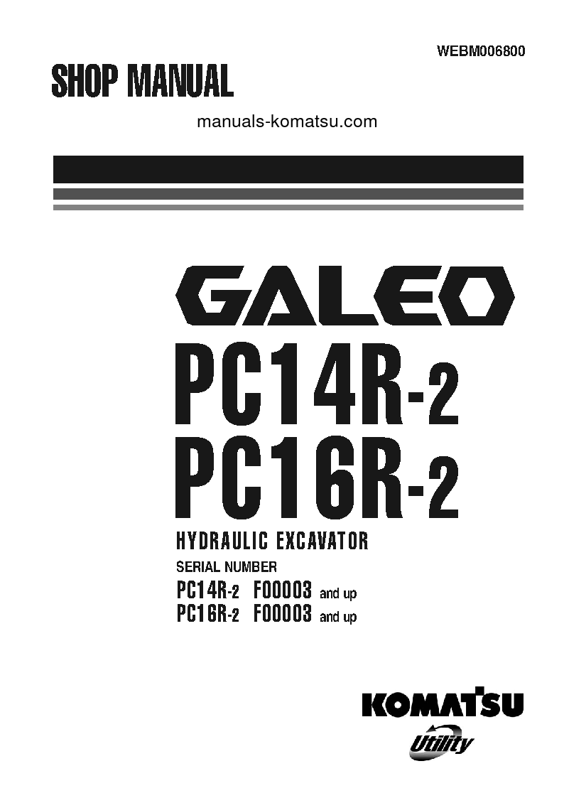 PC16R-2(ITA) S/N F00003-UP Shop (repair) manual (English)