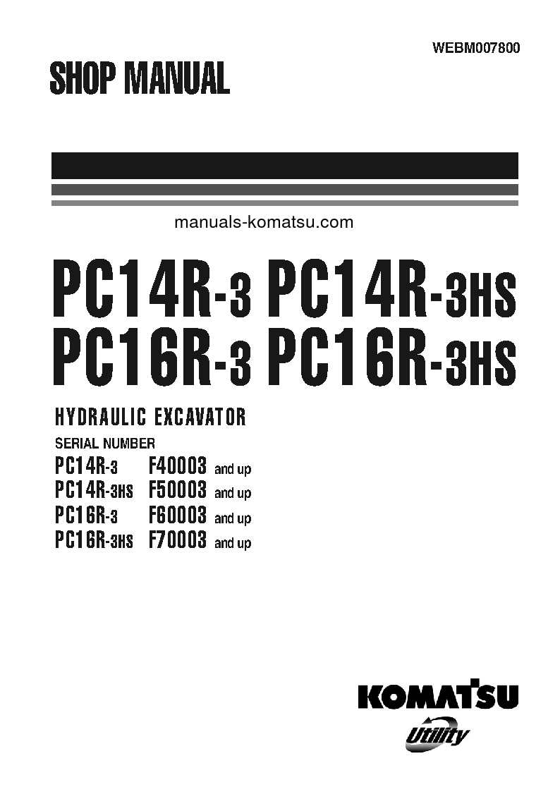 PC16R-3(ITA) S/N F60003-UP Shop (repair) manual (English)