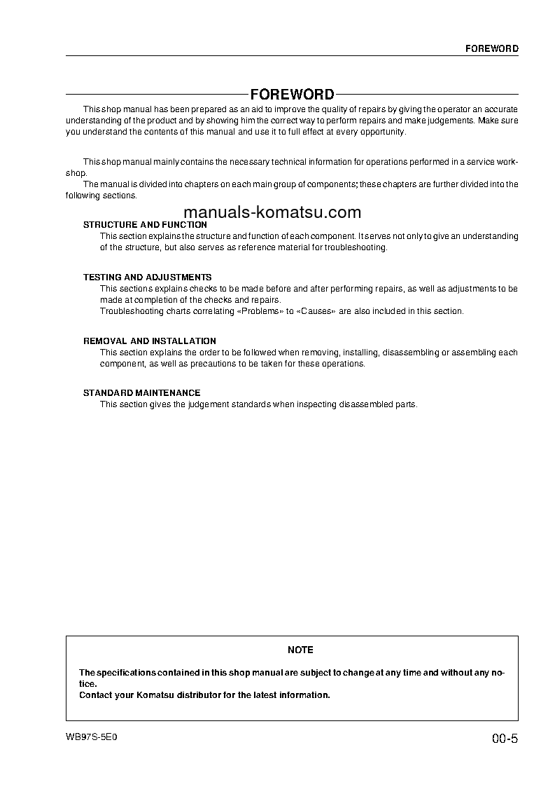 Protected: WB97S-5(ITA)-TIER 3 S/N F30451-UP Shop (repair) manual (English)