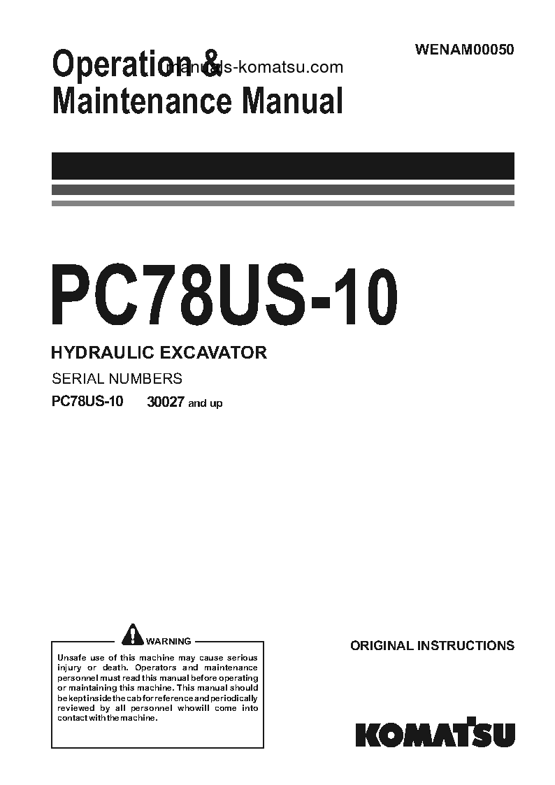 PC78US-10(JPN) S/N 30288-UP Operation manual (English)