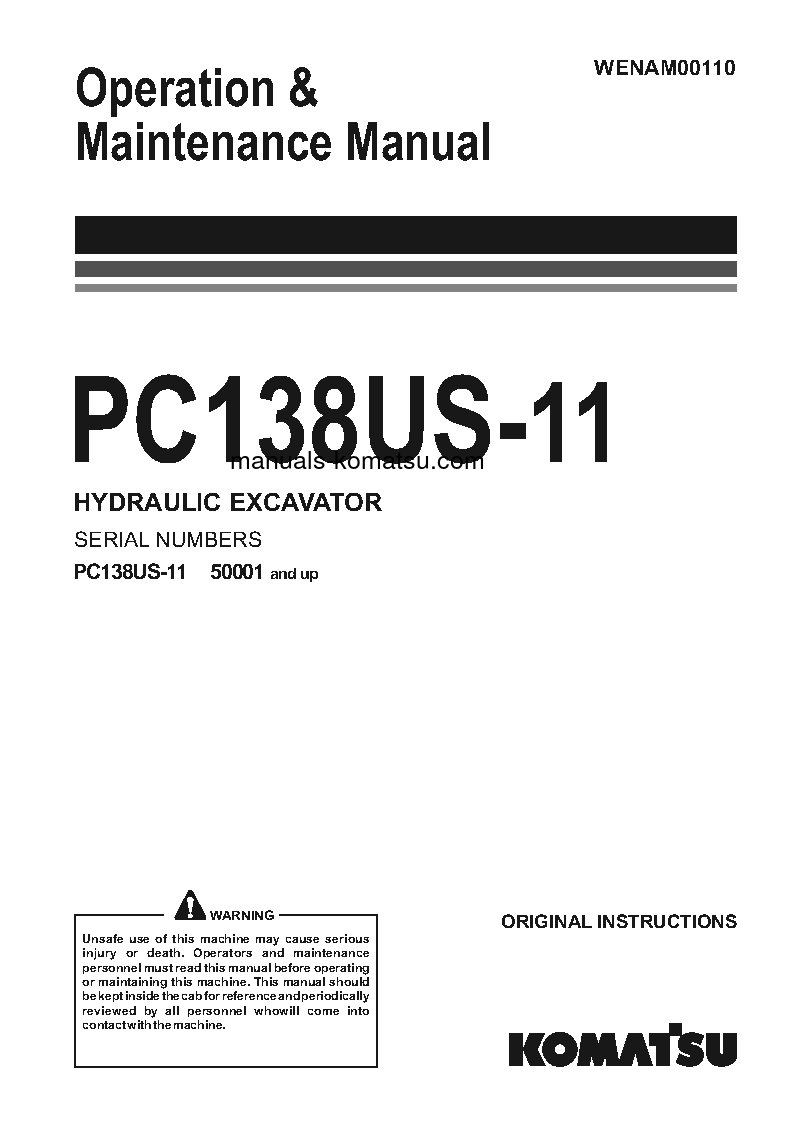 PC138US-11(ITA) S/N 50001-UP Operation manual (English)