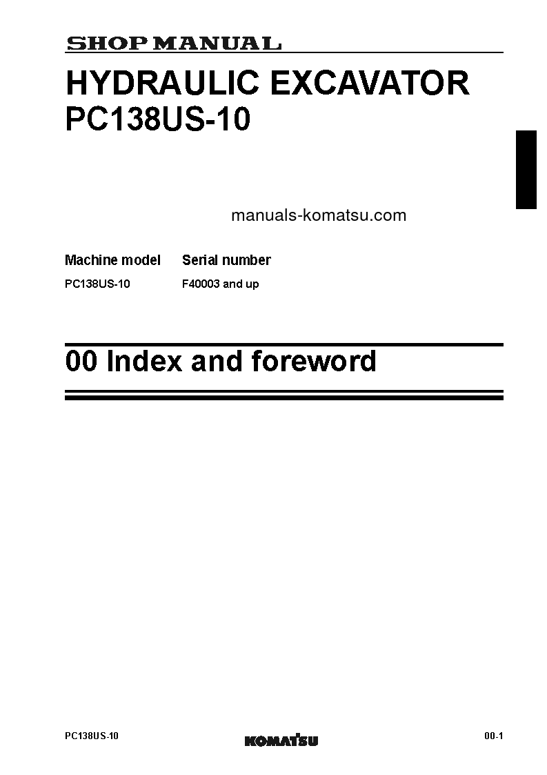 Protected: PC138US-10(ITA) S/N F40003-UP Shop (repair) manual (English)