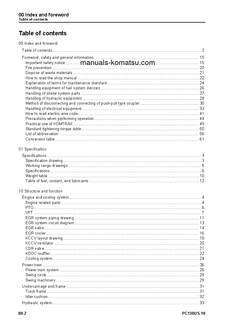Protected: PC138US-10(ITA) S/N F40003-UP Shop (repair) manual (English)