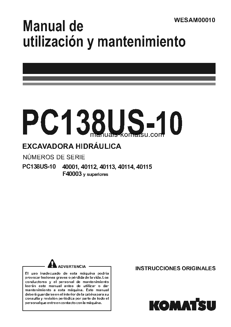 PC138US-10(ITA) S/N F40003-UP Operation manual (Spanish)