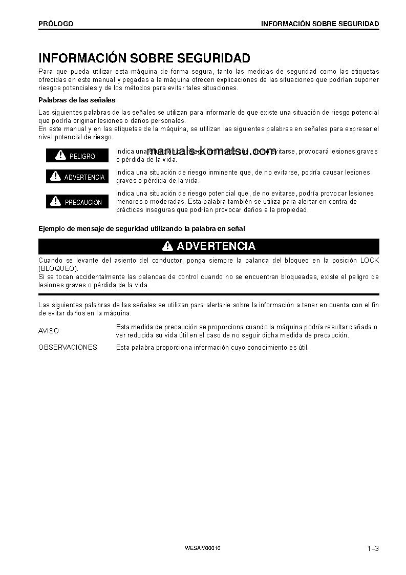 Protected: PC138US-10(ITA) S/N F40003-UP Operation manual (Spanish)