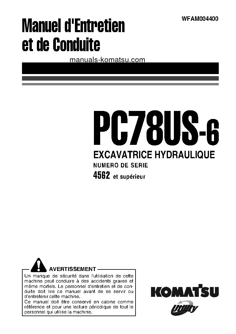 PC78US-6(ITA) S/N 4562-UP Operation manual (French)