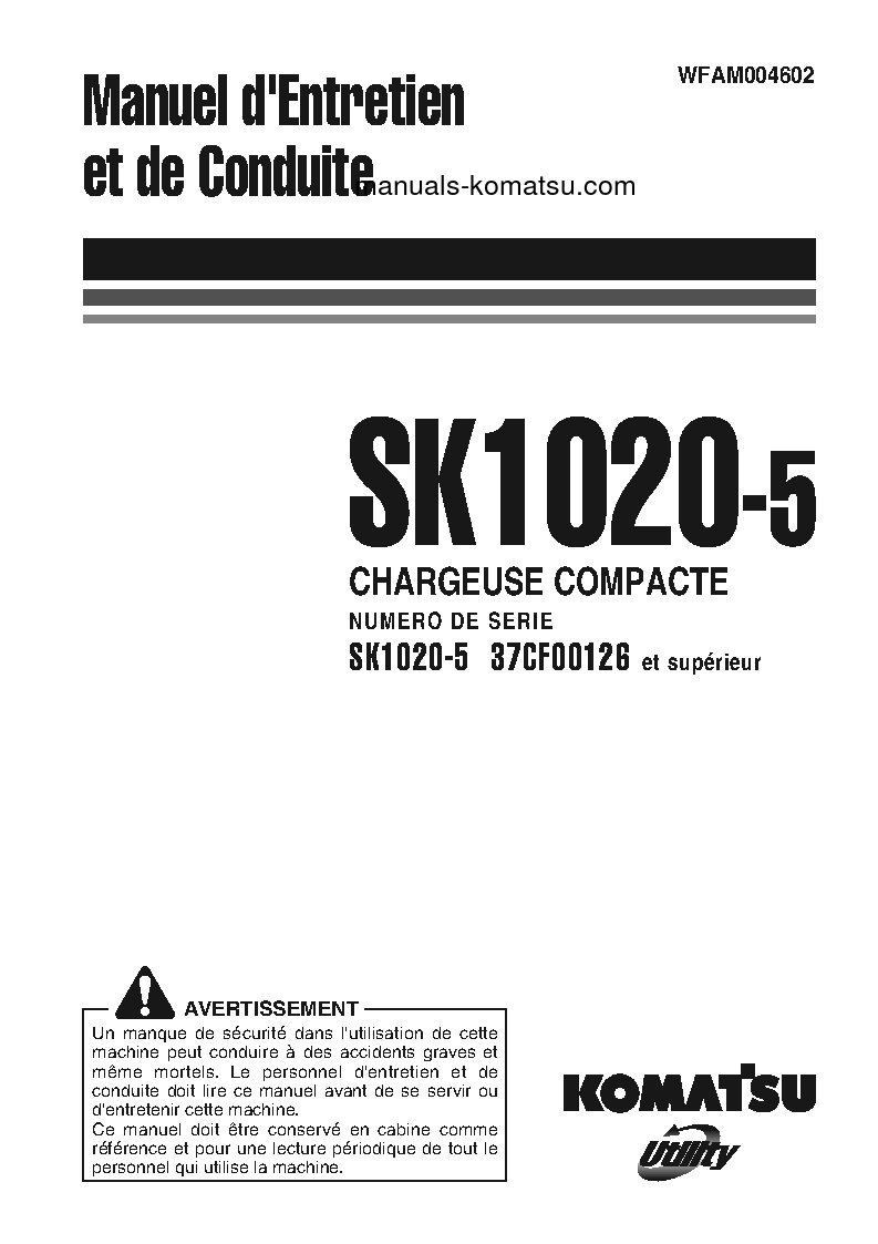SK1020-5(ITA) S/N 37CF00126-37CF00137 Operation manual (French)