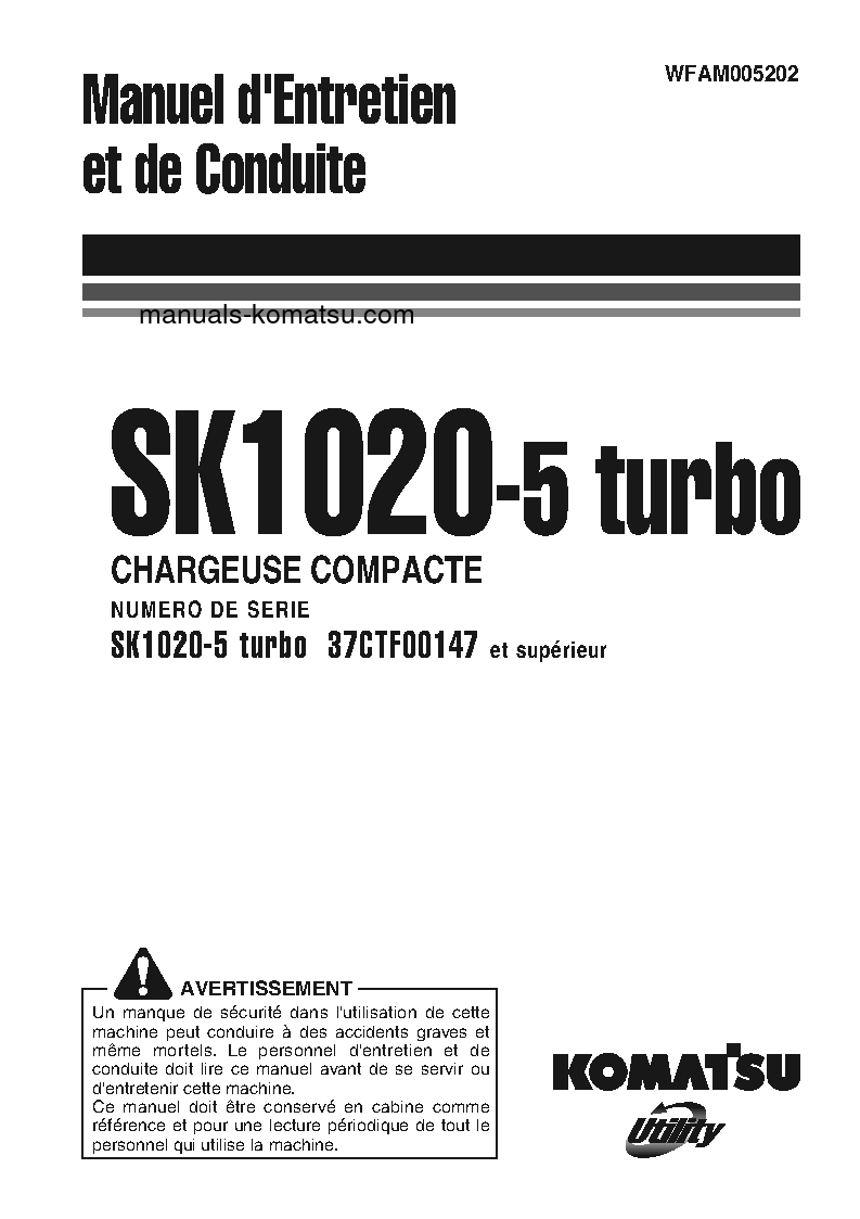 SK1020-5(ITA)-TURBO S/N 37CTF00147-37CTF00363 Operation manual (French)