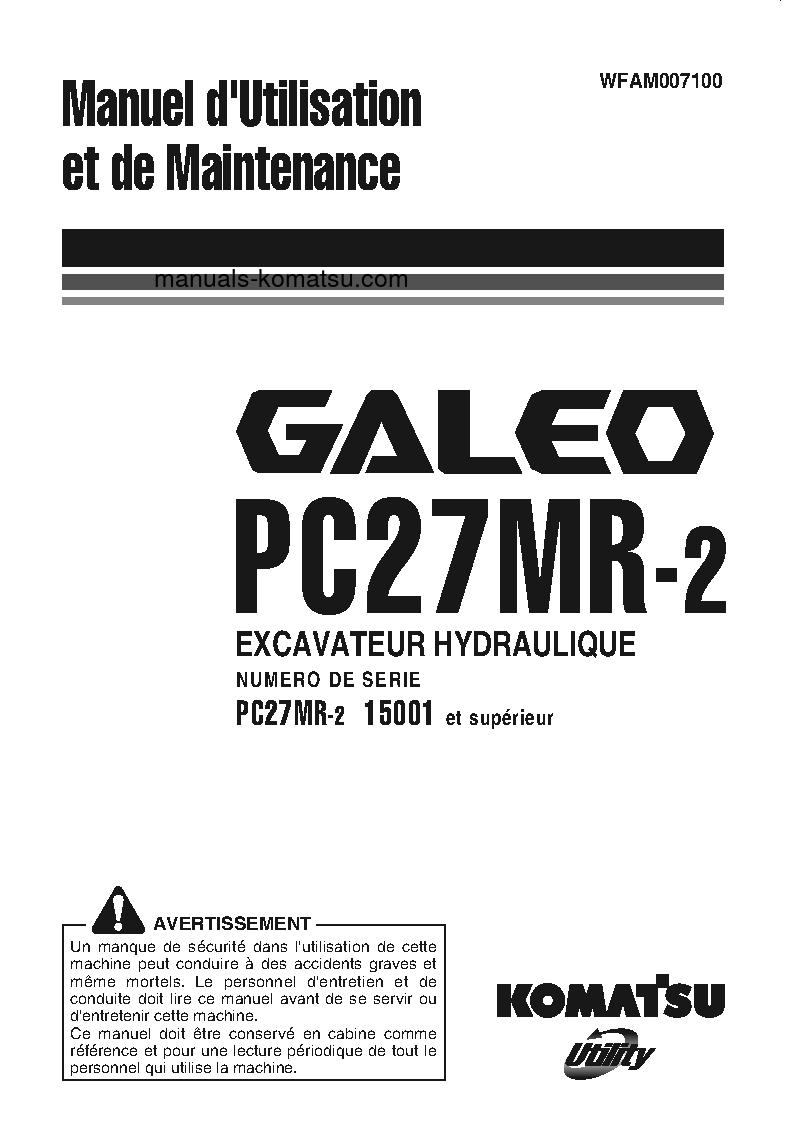 PC27MR-2(JPN) S/N 15001-UP Operation manual (French)
