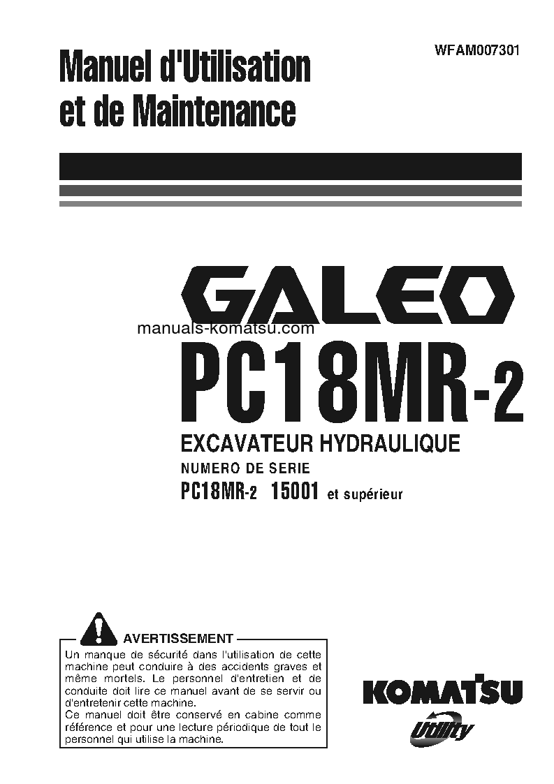 PC18MR-2(JPN) S/N 15001-UP Operation manual (French)