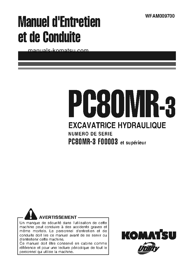 PC80MR-3(ITA) S/N F00003-UP Operation manual (French)