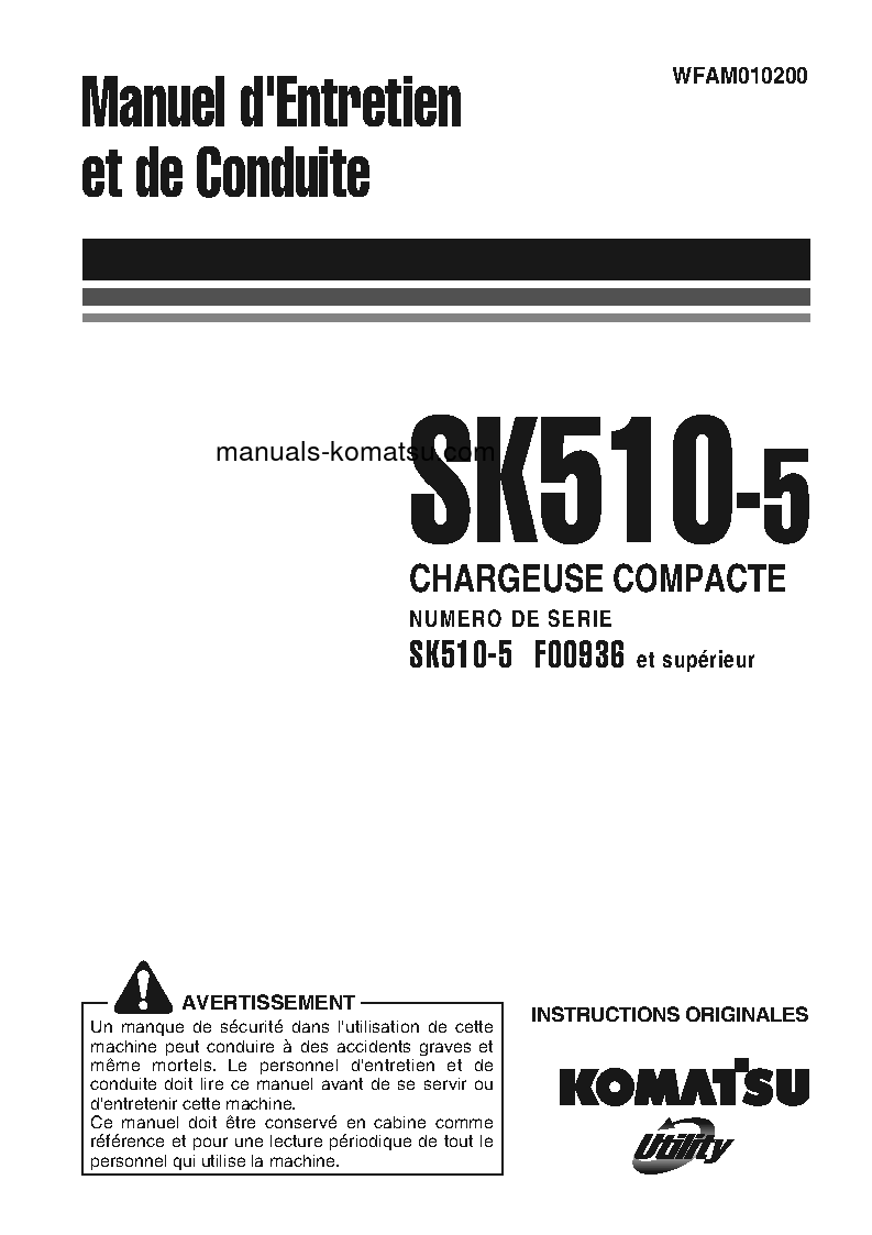 SK510-5(ITA) S/N F00936-UP Operation manual (French)