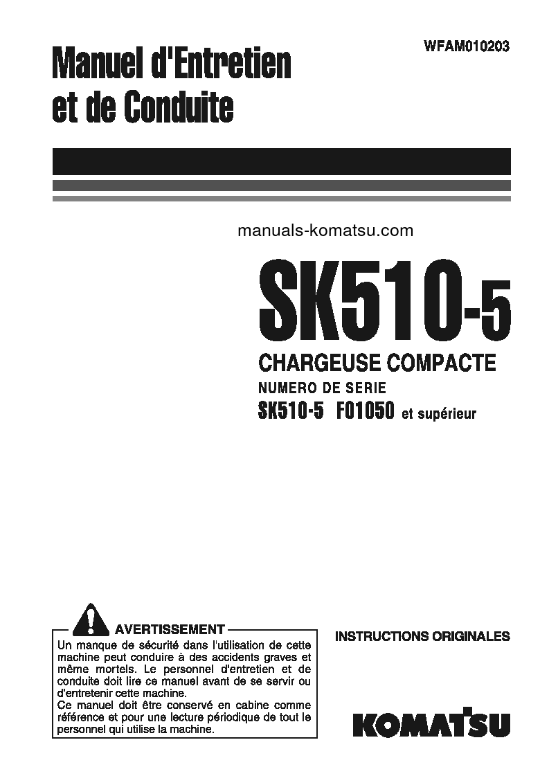SK510-5(ITA) S/N F01050-UP Operation manual (French)