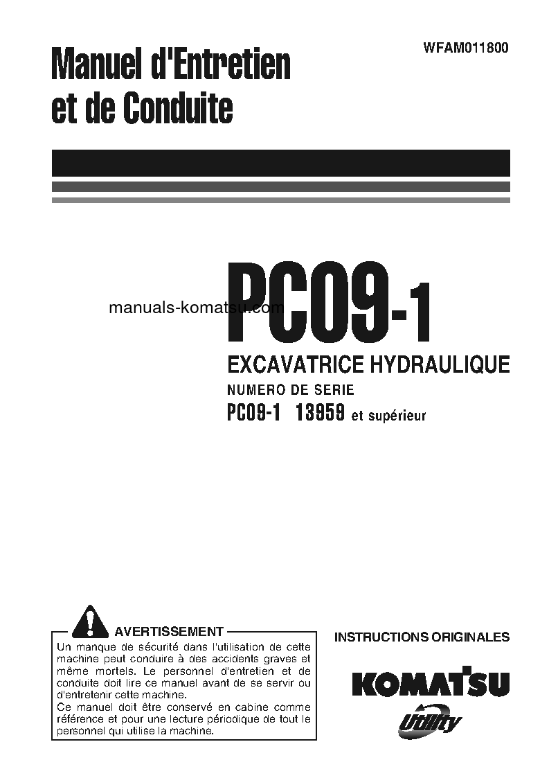 PC09-1(ITA) S/N 13959-UP Operation manual (French)