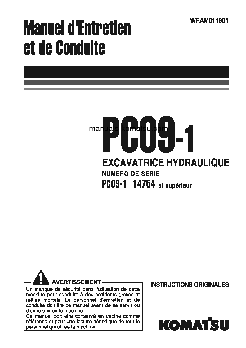 PC09-1(ITA) S/N 14754-UP Operation manual (French)