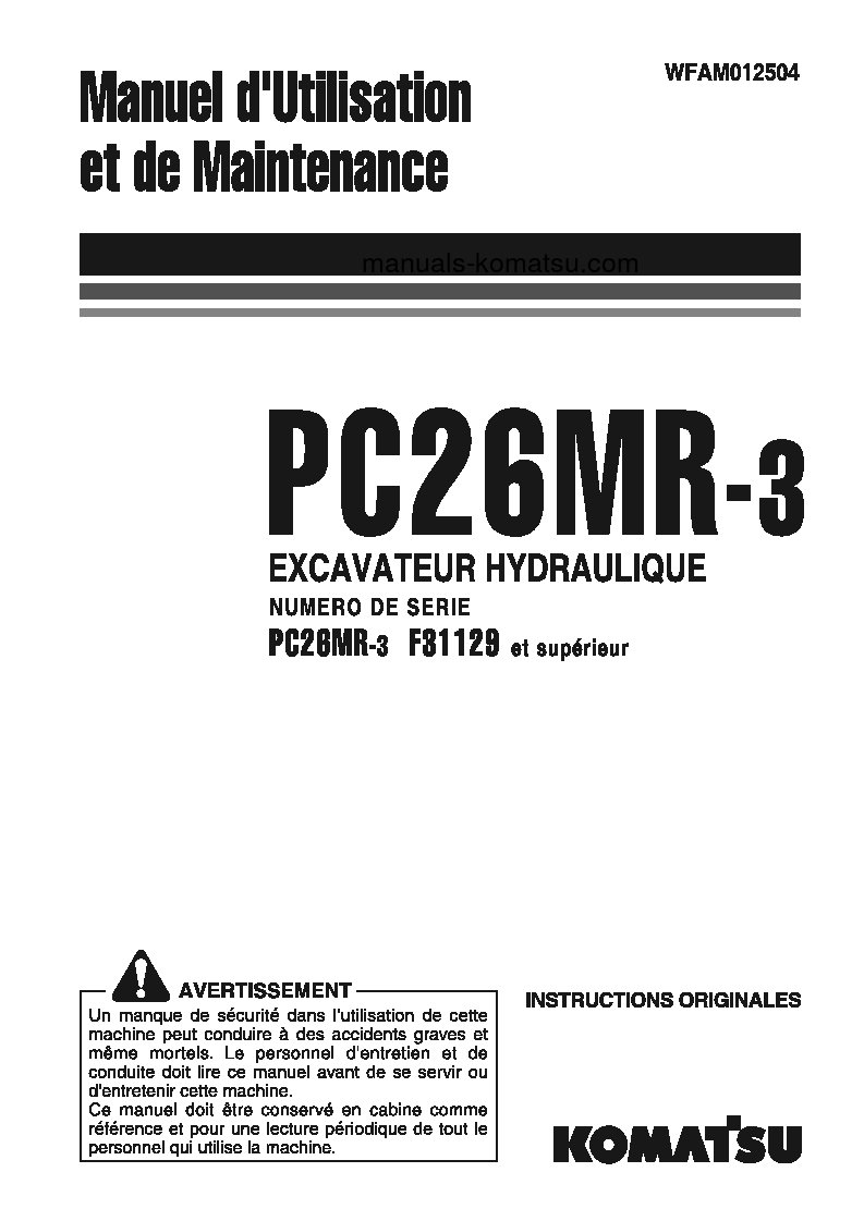 PC26MR-3(ITA) S/N F31129-UP Operation manual (French)