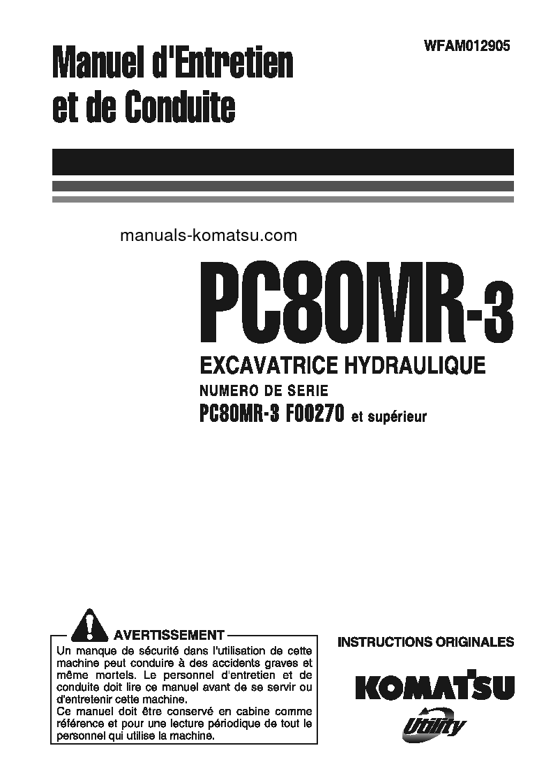PC80MR-3(ITA) S/N F00270-UP Operation manual (French)