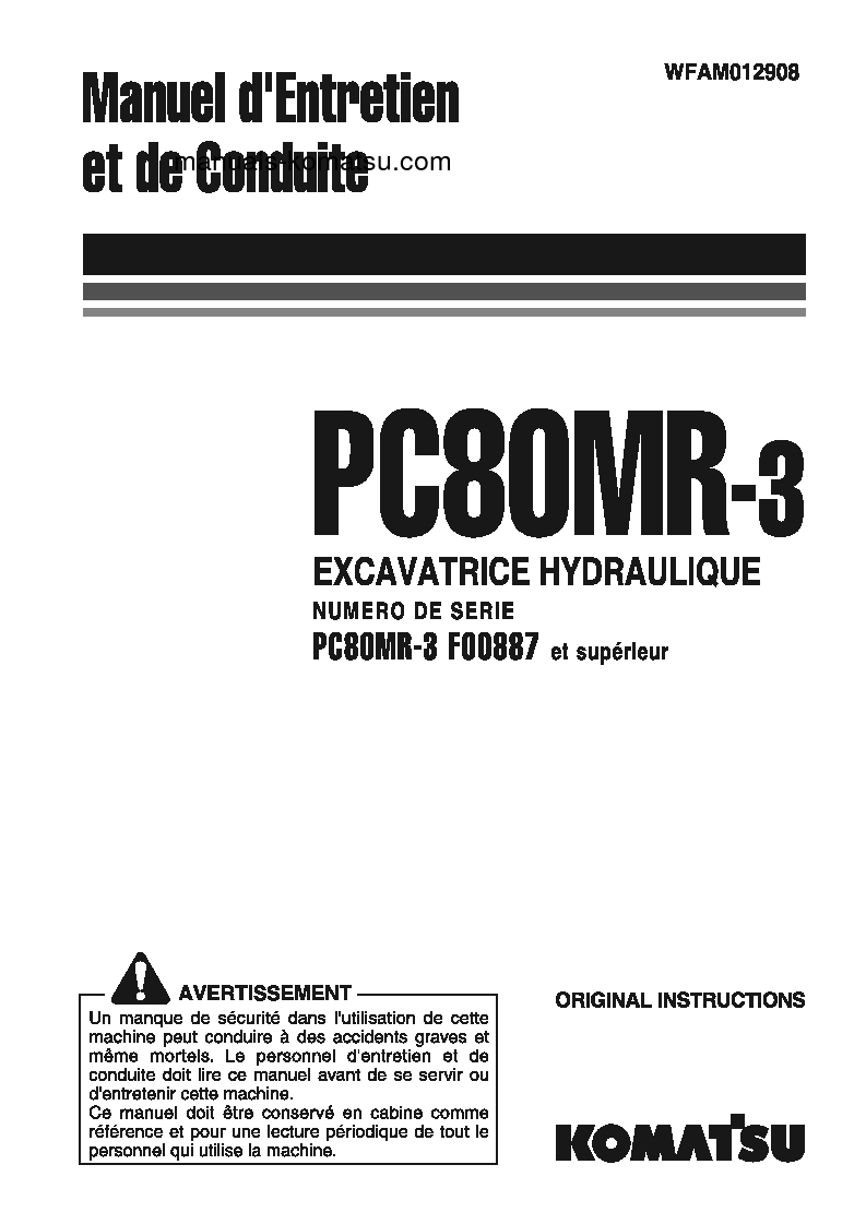 PC80MR-3(ITA) S/N F00887-UP Operation manual (French)