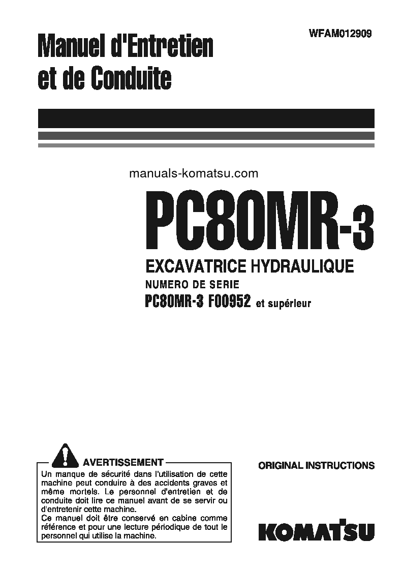 PC80MR-3(ITA) S/N F00952-UP Operation manual (French)